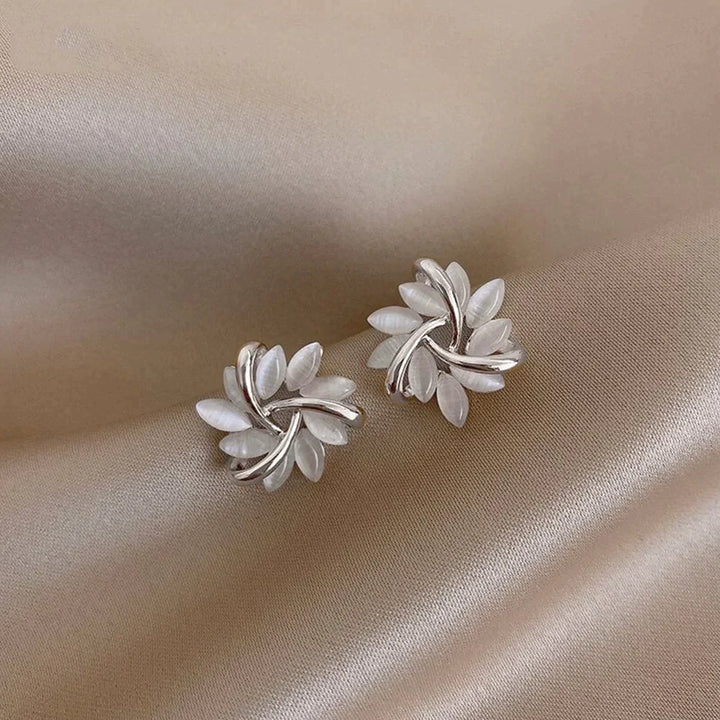 Gold Opal Flower Hoop Earrings